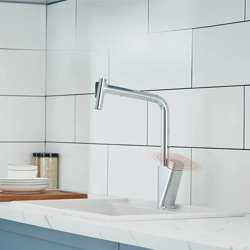 Gunmetal Kitchen Cold and Hot Water Faucet Pull-out Can Rotate Wash Basin Wash Basin Balcony Button Faucet