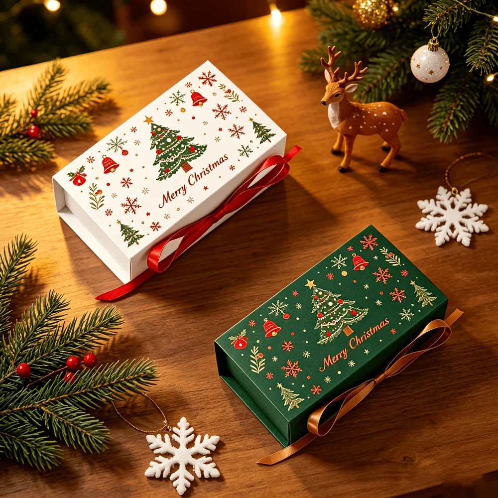 10-teiliges Weihnachtsgeschenkbox-Set mit Band, Weihnachtsbaum-Schneeflocken-Geschenkbox, Verpackungsbox, für Feiertage, Hochzeiten, kleine Geschenke – Detail 3