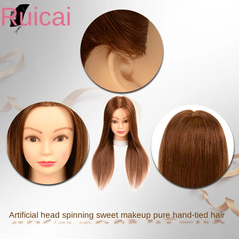 100% Humanhair Head Doll Head 18-inch Hair Model, Real Hair Model Practice Perm and Dyeing Modeling