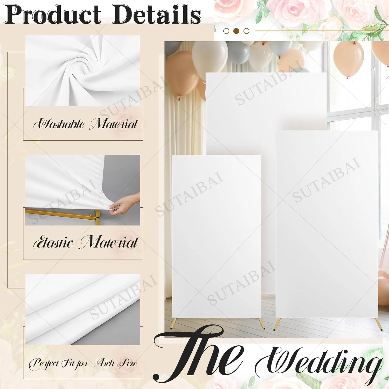 Cubierta de arco de boda de 3 uds., cubierta de fondo cuadrada ajustada para soportes de fondo, arco de LICRA para decoración de fiesta de cumpleaños y boda