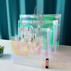 Fashion Women Clear Tote PVC Laser Waterproof Transparent Handbag Female Large Shopper Shoulder Bag Summer Beach Portable Pouch