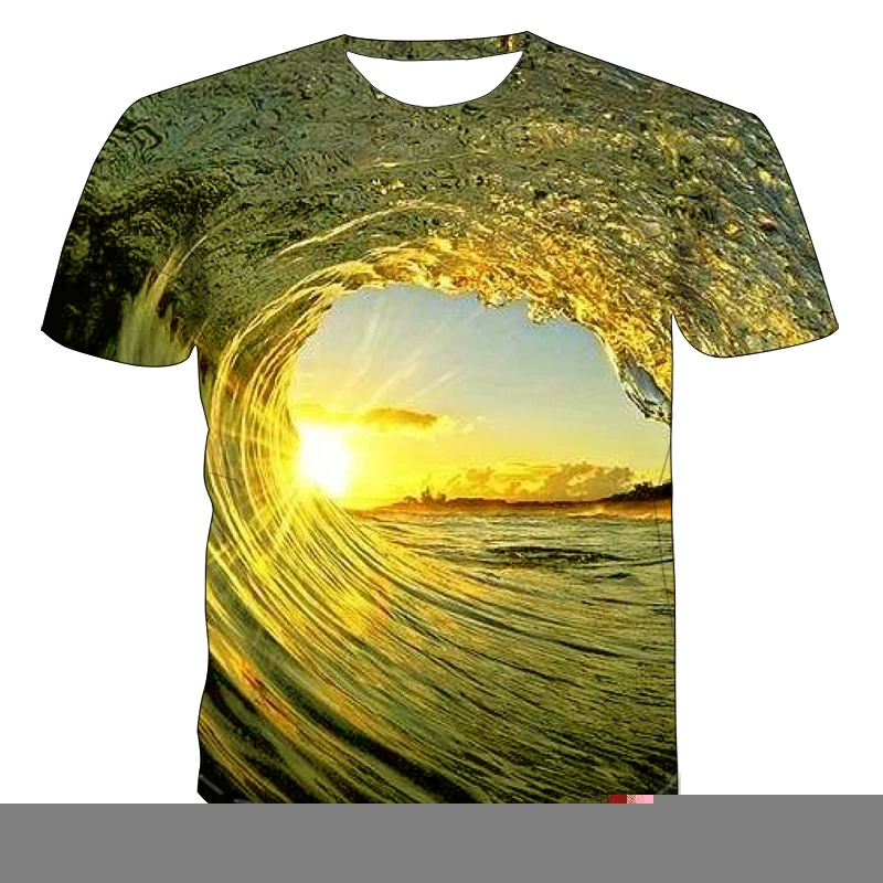 Summer 3d Customized Wave Landscape Color Natural Pattern Men's Outdoor Street T-shirt Breathable, Lightweight, Trendy Hip Hop