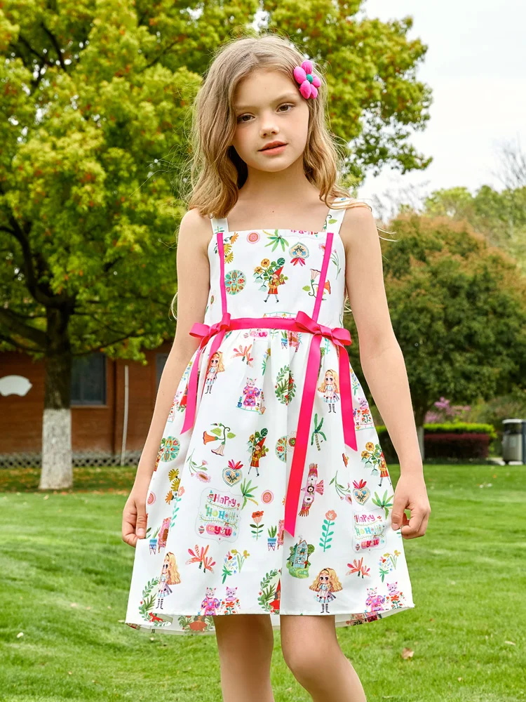 Girls tank dress summer floral printed princess cami dress