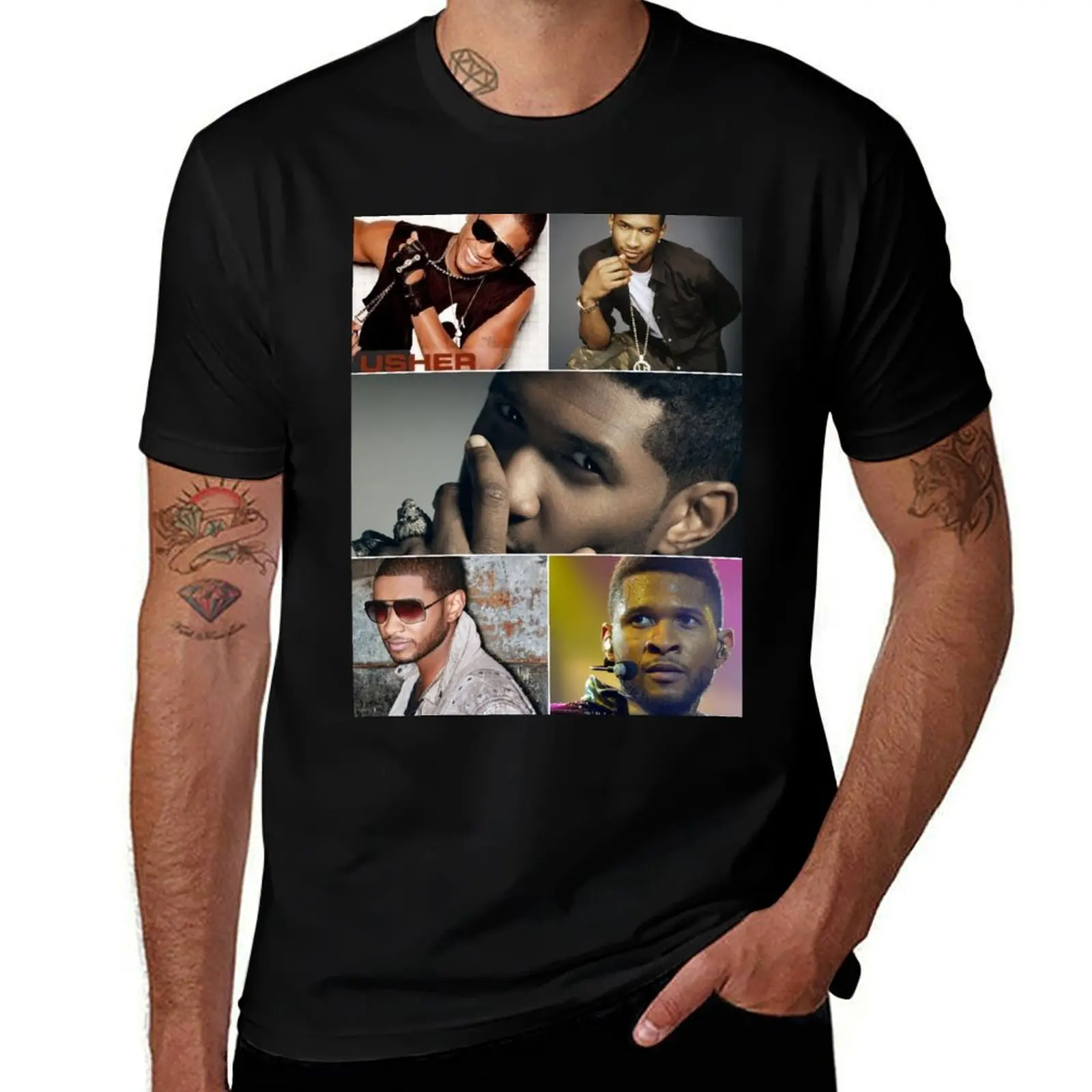 Usher American R&B singer Ultimate Aesthetic Photo Collage - 2 T-Shirt Plus Size Outdoor Casual Top