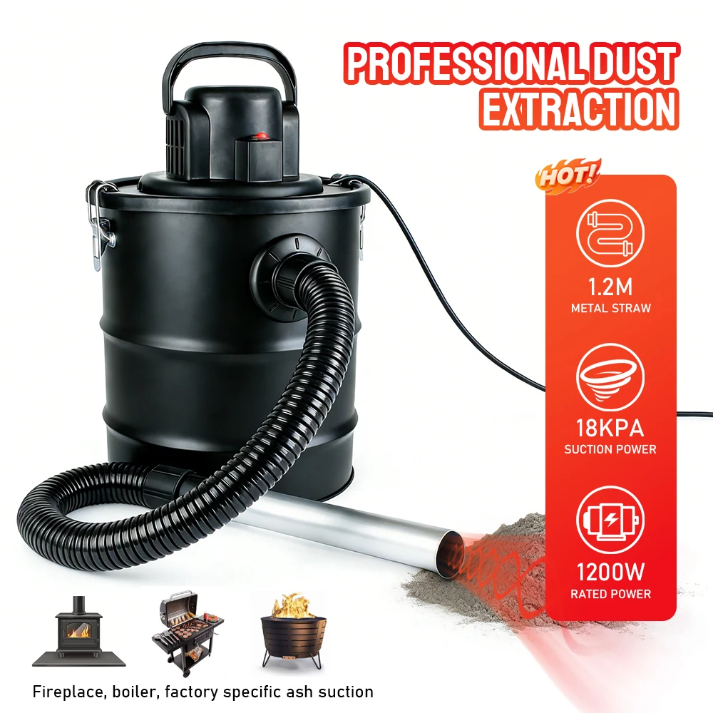 

20L Ash Vacuum Cleaner High Temp Resistant Ash Bucket for Fireplace, Stove & Pellet Stove Ash Removal 220V Vacuum Bucket