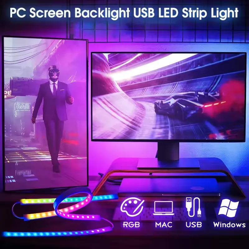 شاشة الألعاب LED الخلفية ل 24-34 بوصة مزامنة الموسيقى LED قطاع RGB + IC الإضاءة المحيطة واجهة USB شاشة إضاءة خلفية