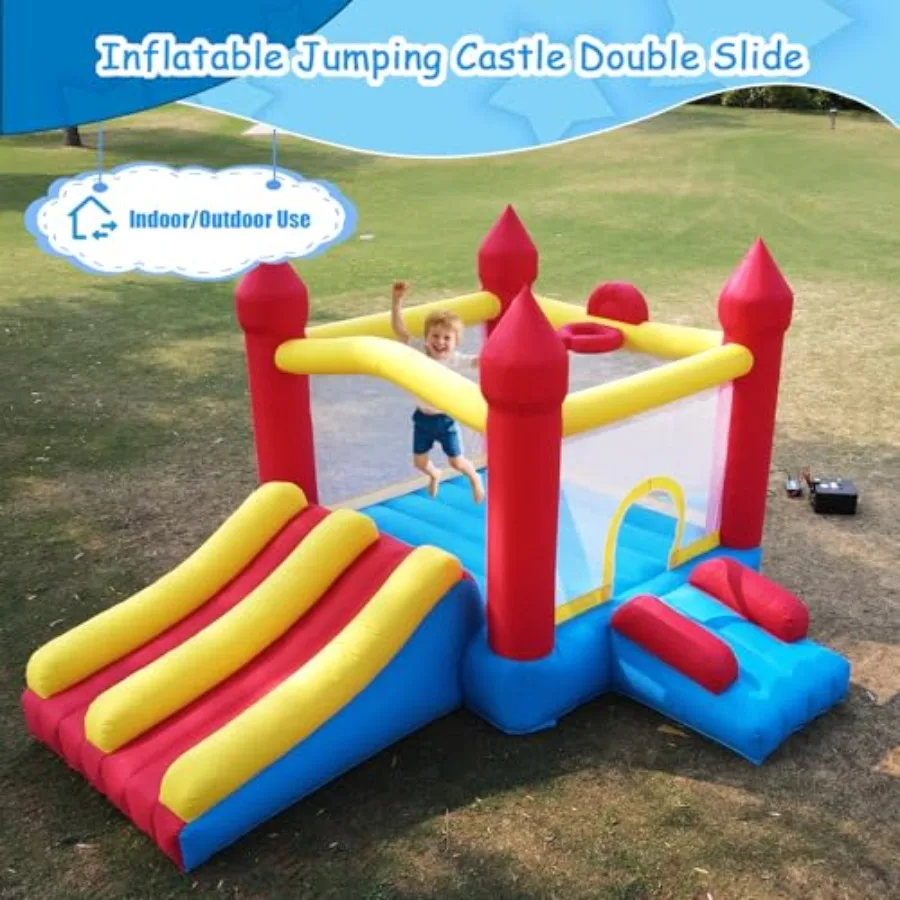Bounce House with Double SlideLarge Jump House for Inflatable Bouncer with Air Blower Indoor Outdoor Bouncy Castle for Backyard