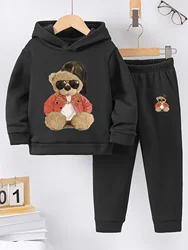 2sets Fall/Winter new casual comfort sports style warm boy print warm lining hoodie and tracksuit pants