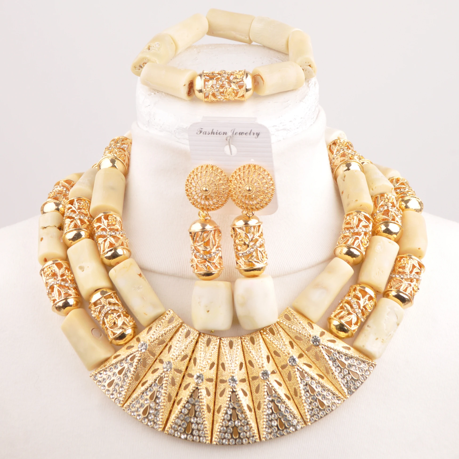 

Fashion Nigerian Wedding African Necklace Original White Coral Bead Jewelry Sets