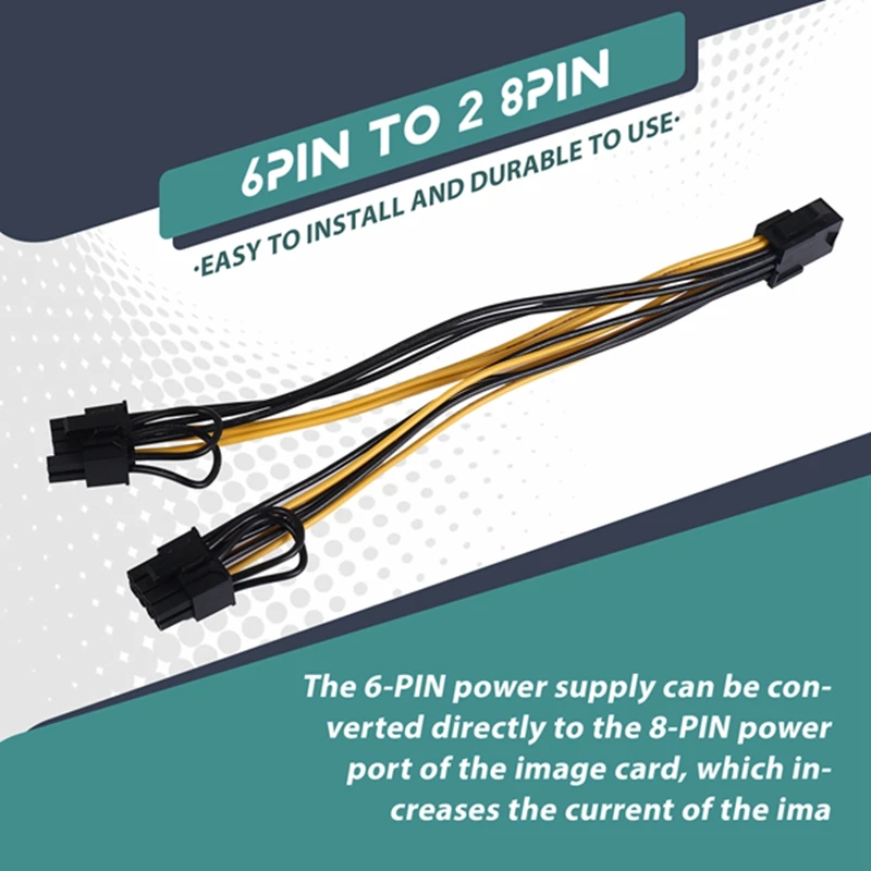 PCI-E PCI Express 6Pin أنثى إلى ثنائي مزدوج 2-Port 8Pin (6 + 2Pin) ذكر F/M محول GPU بطاقة الفيديو سلك الطاقة 18AWG 20 سم
