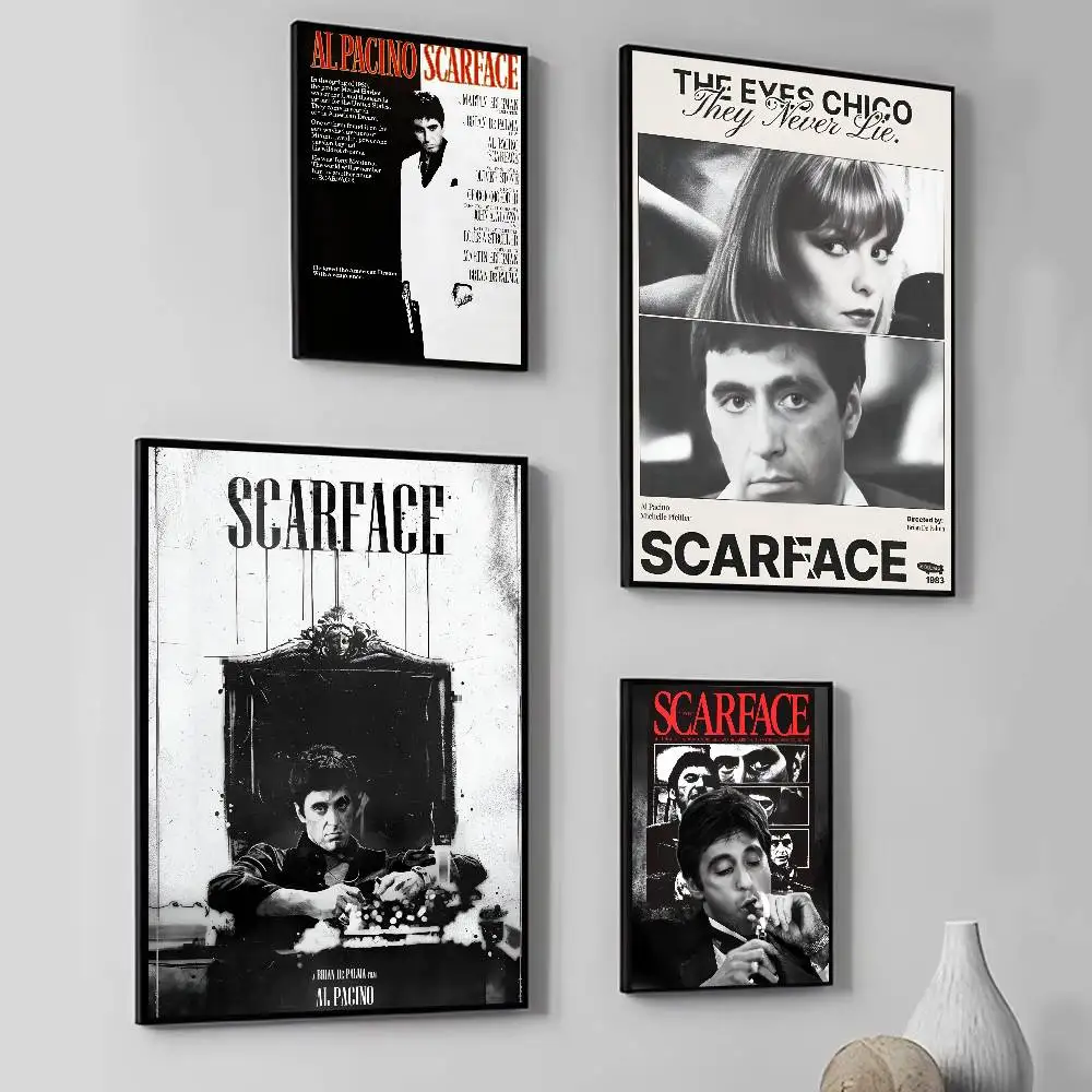 Classic Movie S-Scarface black Posters Fancy Wall Sticker for Living Room Bar Decoration Wall Decor