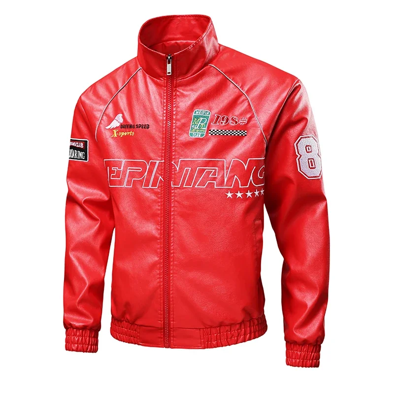 

American Mens Fashion Leather Jacket Slim Stand Collar Jacket Male Anti-wind Men Motorcycle Lapel Diagonal Zipper Jackets
