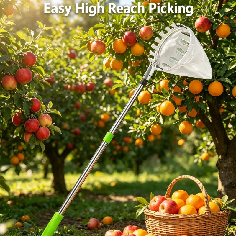 Telescopic Fruit Picker With Net Bag And Storage Pouch For High Branch Harvesting Apples Peaches Persimmons Garden Tool