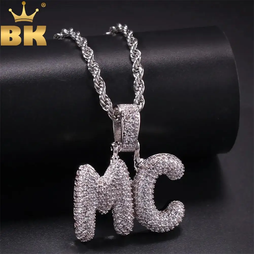 TBTK Sale Custom Mini Bubble Letter Alphabet Crystal Pendant Hollow With 4mm Tennis Chain Necklace Gold for Man Trendy Jewelry