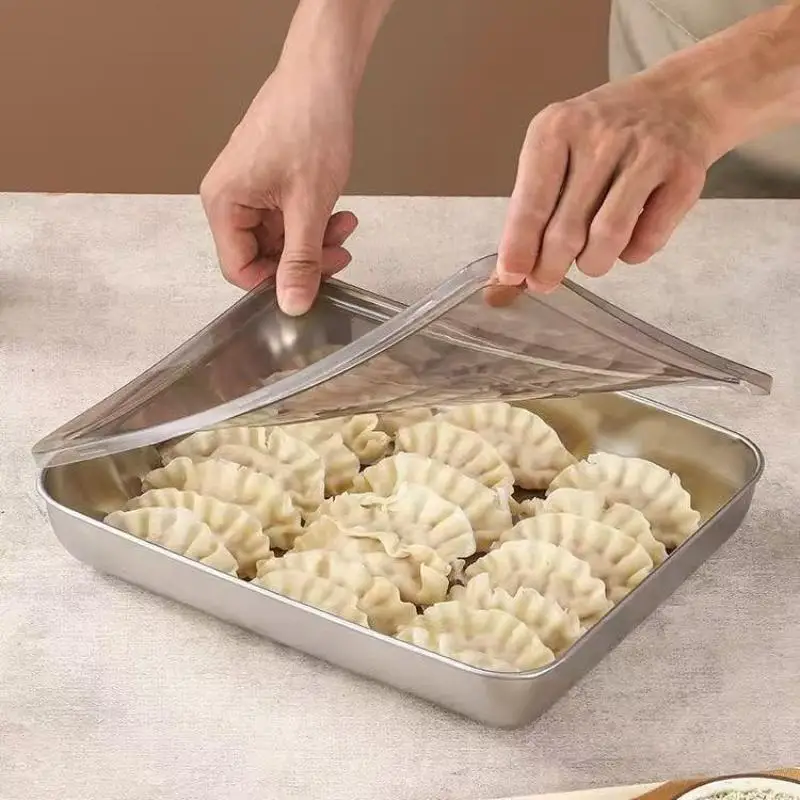 لزلابية الفواكه والخضروات اللحوم كعكة المطبخ صندوق تخزين الثلاجة المنظم الفولاذ المقاوم للصدأ حاويات الطعام صينية