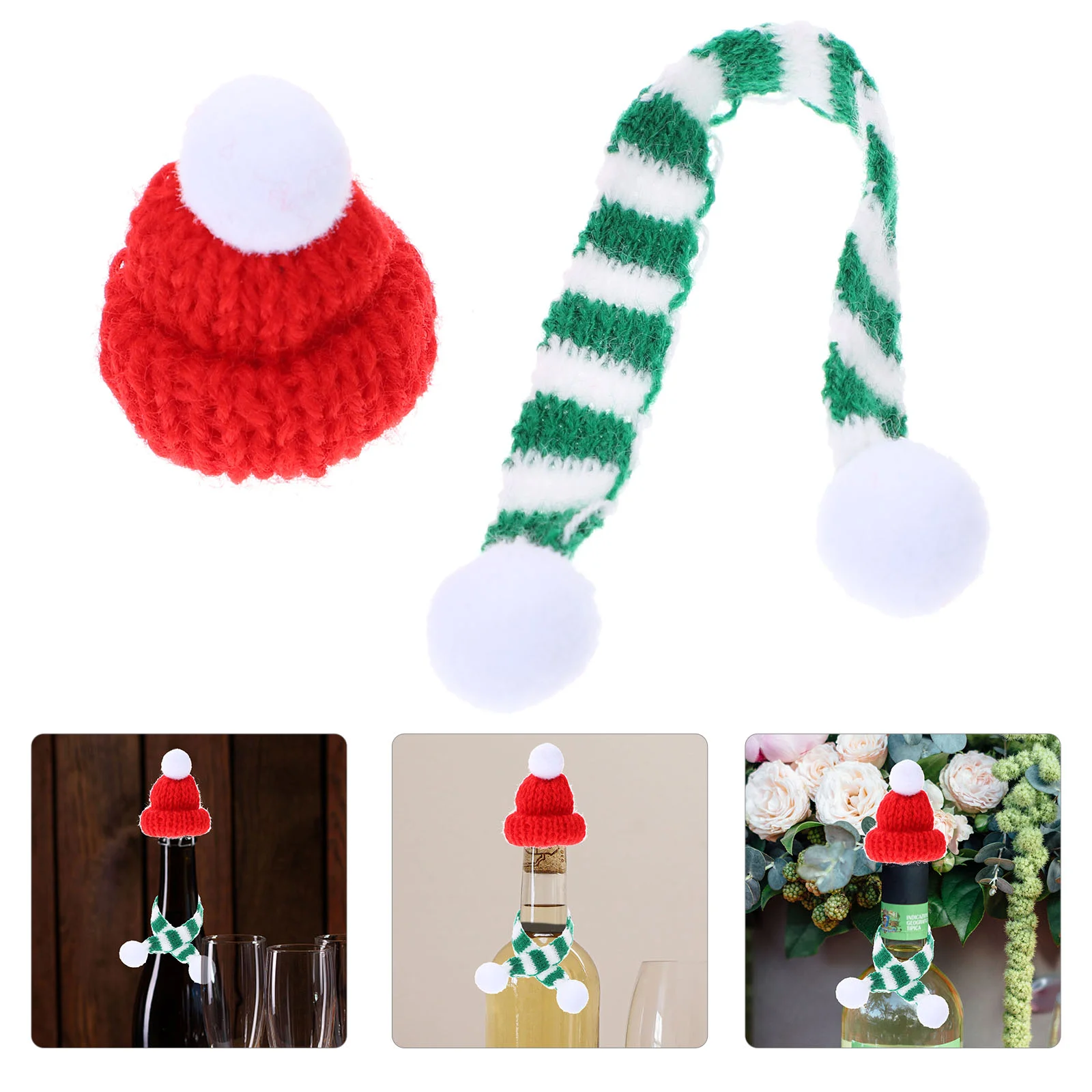 10 Sets Mini Christmas Scarf Decoration Flasks for Decanter Bottle Ornaments Hat Cloth Cover Dining Room