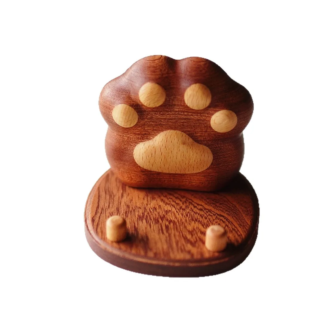 

Home Office Desk Decor GiftWooden Cat Paw Throne Cute Creative Figurine Phone Stand
