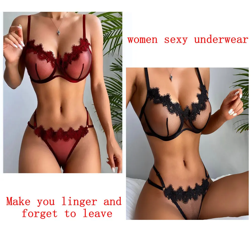 

2023 New Women's Clothing Hollow Flower with Steel Ring Three Point Women's Fun Underwear Set Bar Sexy Hollow Underwear