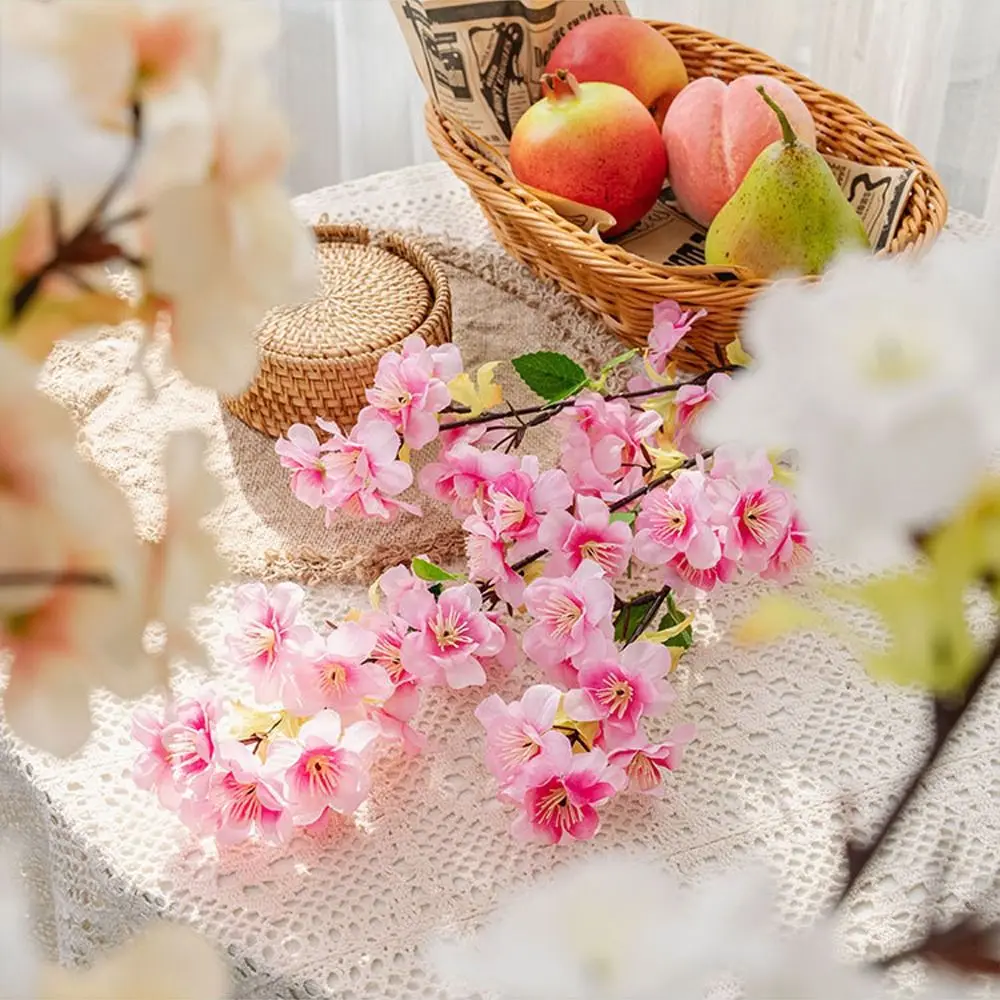 فرع زهر الخوخ الاصطناعي ذو اللمس الحقيقي أنيق من البلاستيك والحرير وزهر الكرز مصنوع يدويًا على شكل زهرة وهمية لسطح المكتب لغرفة المعيشة #2