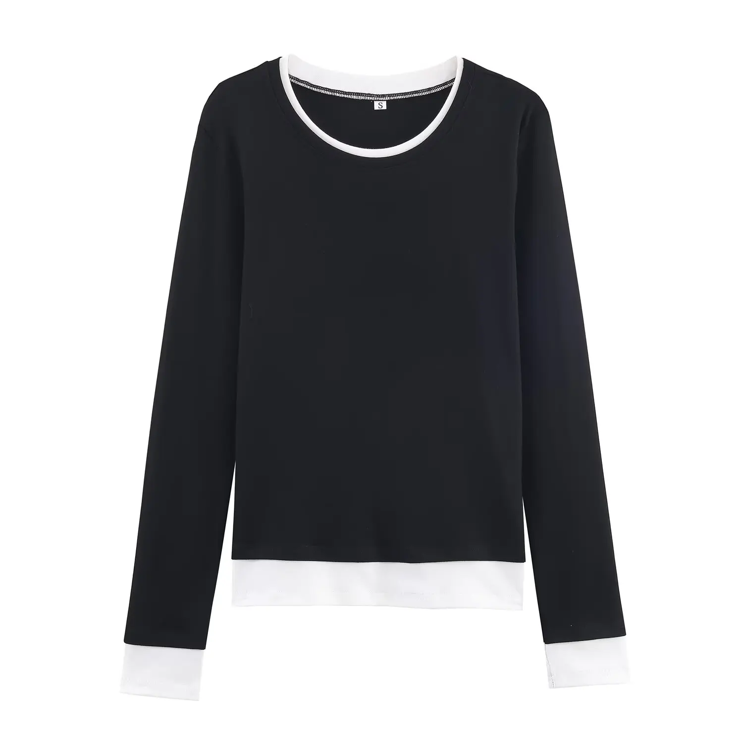 

Повседневная футболка Long Sve round Ne, двухслойная цветная блузка, женский топ из смеси хлопка и полиэстера Faion European Sle