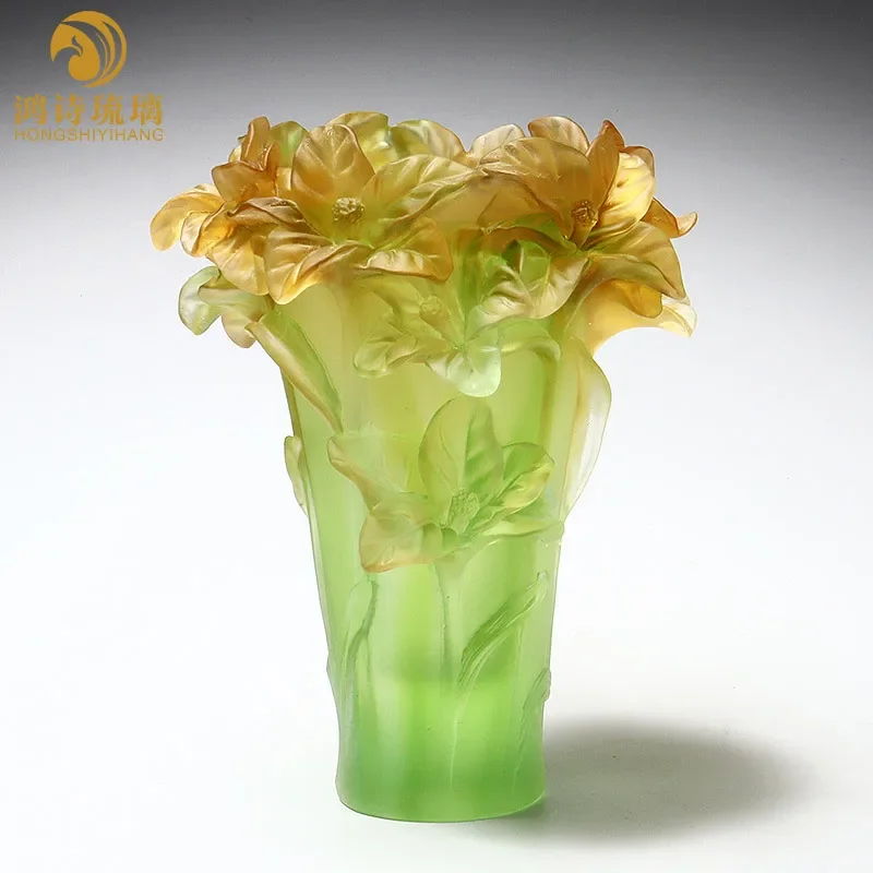 Glazed orchid special vase yellow crystal handicraft ornament living room flower arrangement house warming decoration high-end
