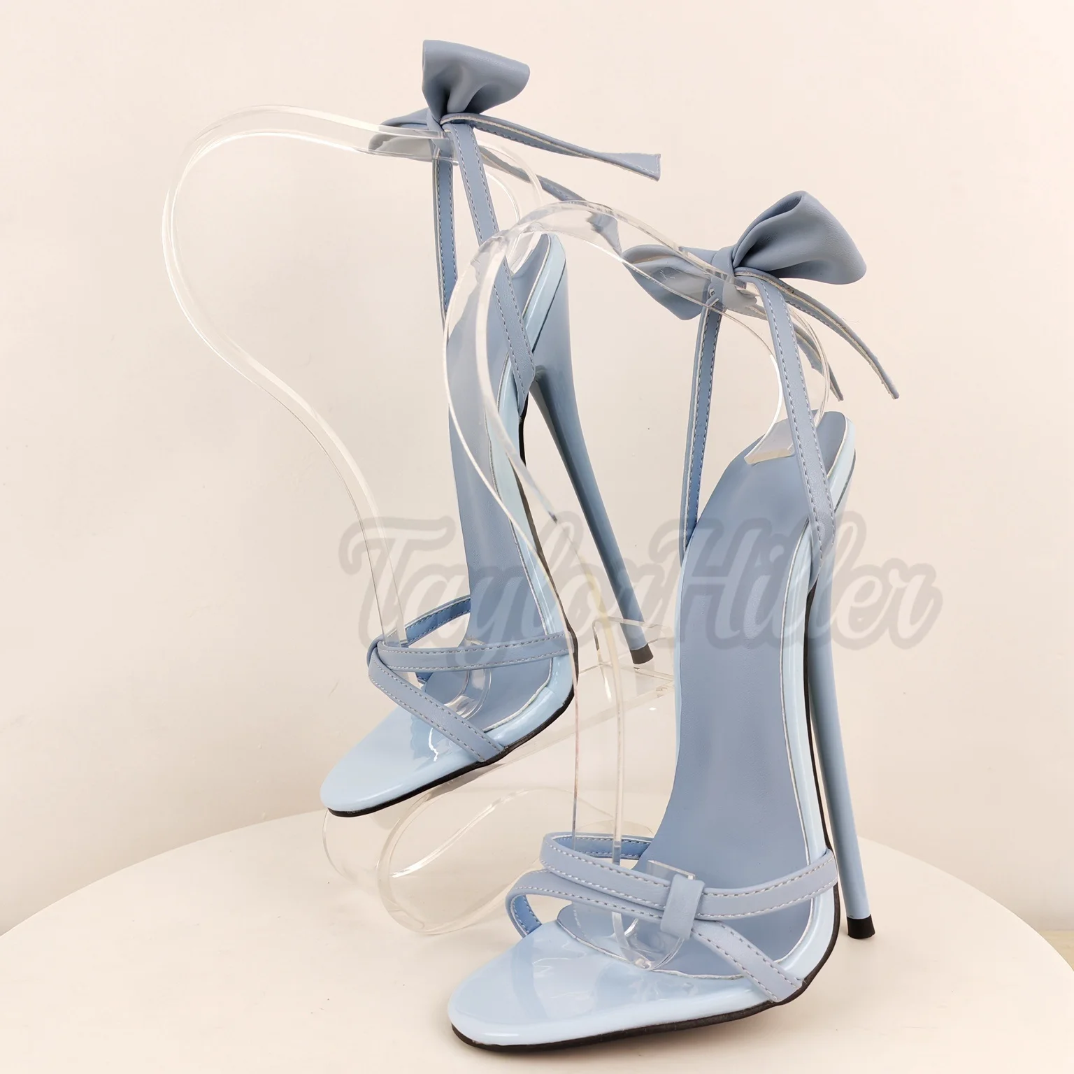 

Slingbacks Light Blue Heeled Sandals Butterfly-knot Cross Strap Shallow High Heels Super High Heel Slip On Pull On 16CM Shoes