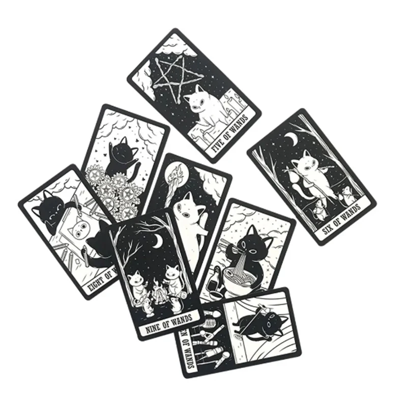 Kitten Tarot Deck 78Pcs Cute Black and White For Beginners Version Mysterious Board Game Fun Fortune telling Kit image 5