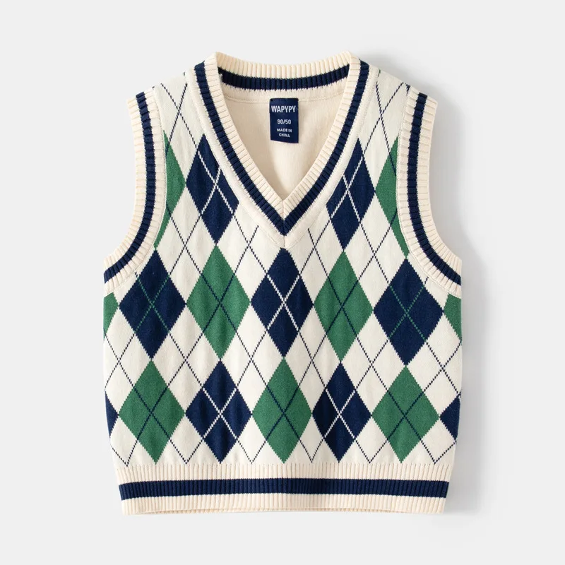 children's Knitted Vest 2024 New Children's Clothing Boys' Sweater Baby V-neck Top Fashion Thread