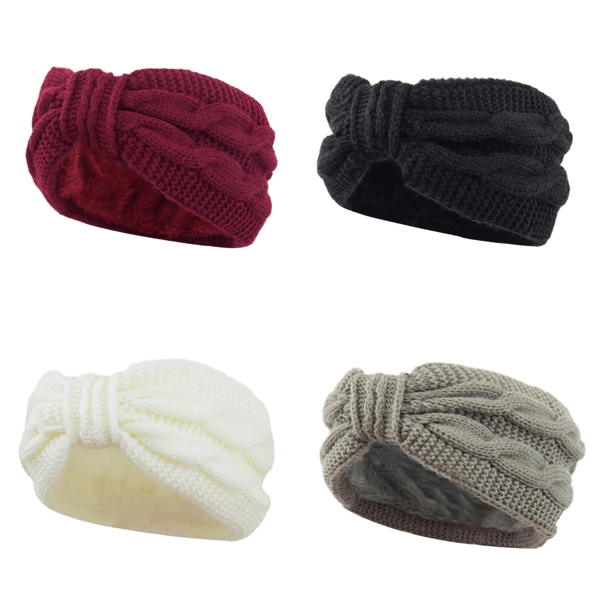 

Bow Tie Hair Band Fried Dough Twists Design Soft and Comfortable Knitting Headband Winter Casual and Lazy Plush Lining Warm