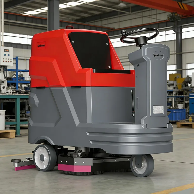 Airo Ride-On Mini Electric Industrial Floor Scrubber & Washer with Side Brush Self-Propelled Tile Cleaning Machine view 3
