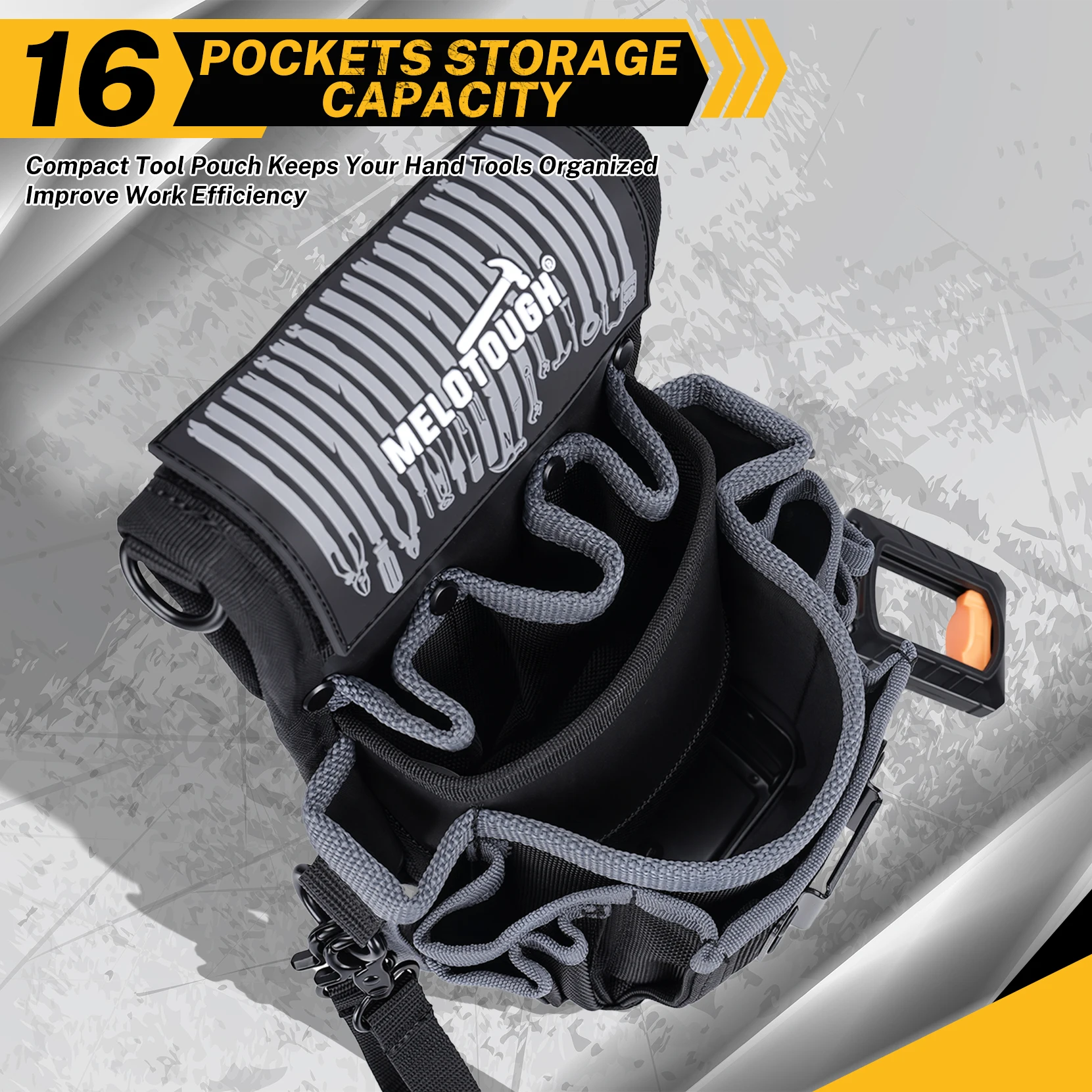 16 Pockets Clip‑on Tool Pouch with Hard Bottom Small Electrician Tool Pouch Belt Clip for HVAC Carpenter Construction Technician