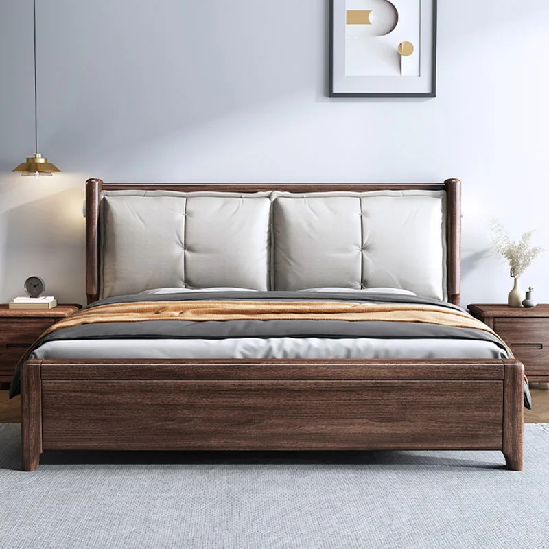 

Upholstery Nordic Double Bed Wood Shelves Storage King Size Twin Bed Frame Headboard Sleeping Letto Matrimoniale Home Furniture