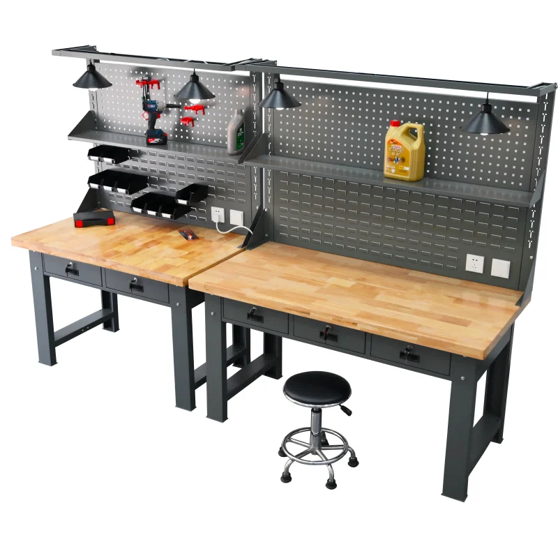 Heavy Duty Industrial Workbenches Table With Light Steel Wood For Garages Workshops Featuring Iron Metal Drawers For Factories