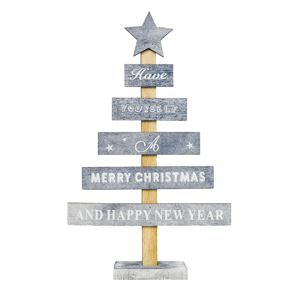 

Wooden Christmas Tree Ornament Grey Mini Foldable Design Shining Light Decor for Home Bedroom Desktop Holiday Party Decoration