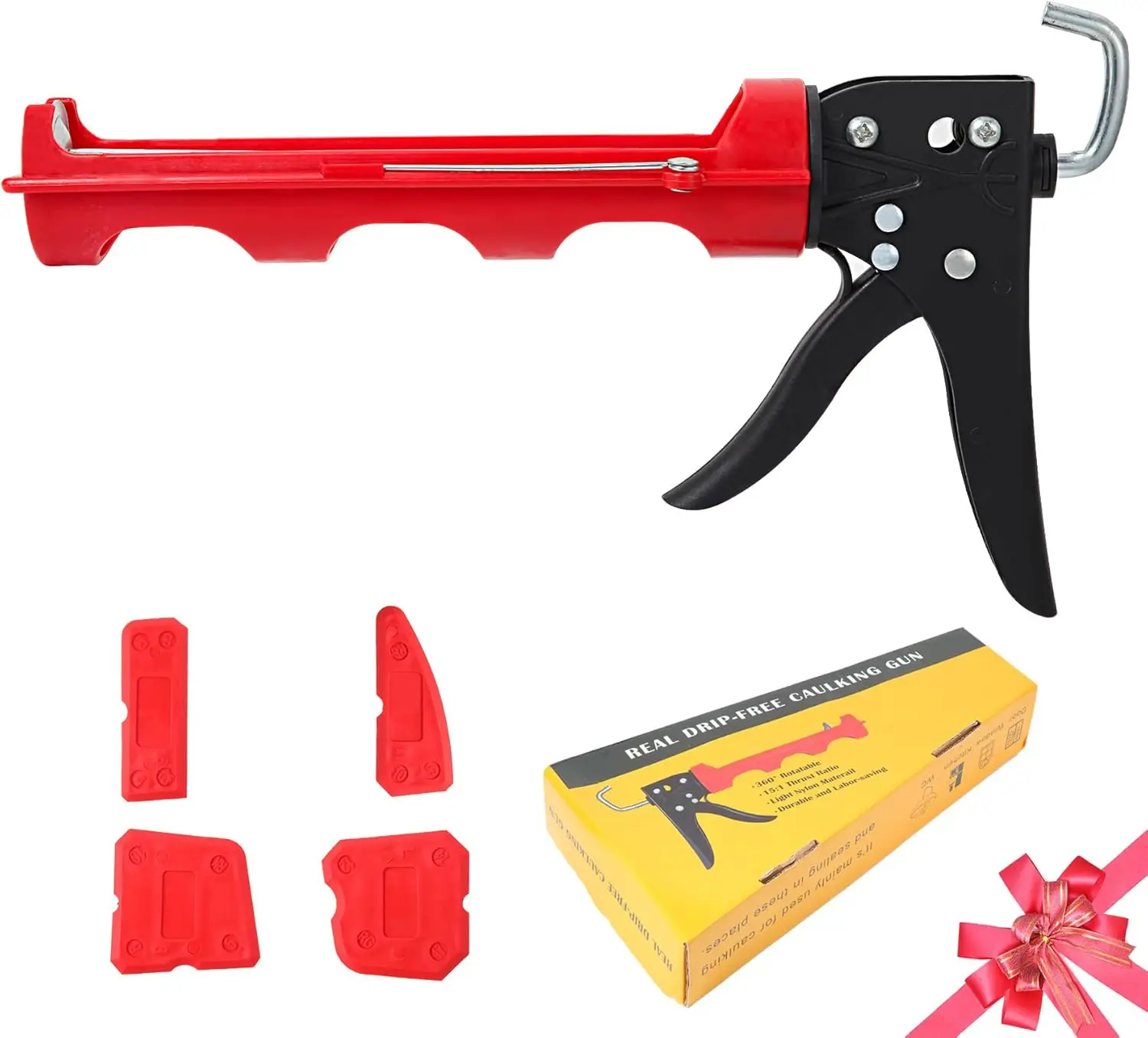 

Drip-Free Caulking Gun 15:1 Thrust Ratio Lightweight Nylon Ratchet Rod Applicator for 10oz/310ml Standard Caulk Tubes with Silicone Finishing Tools