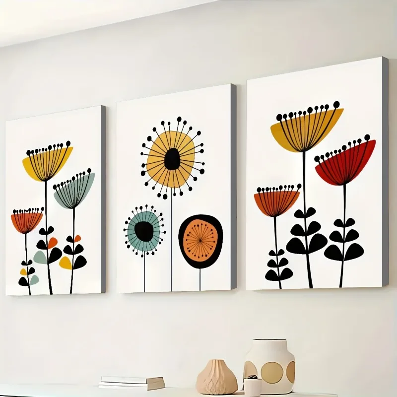 

3 framed canvas paintings and posters, can be hung directly, modern medieval flower canvas art collection, home decoration,