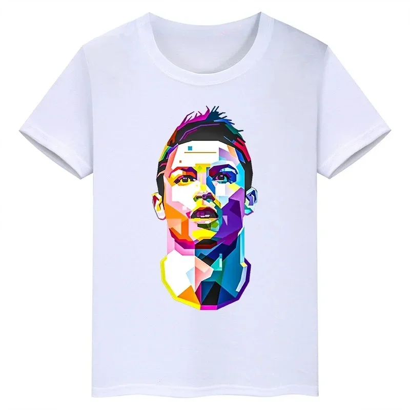 

Summer Short Sleeve Ronaldo Printed Children's Clothing Teen Children's White Cotton T-shirt Casual Boys Girls Tops Sportswear