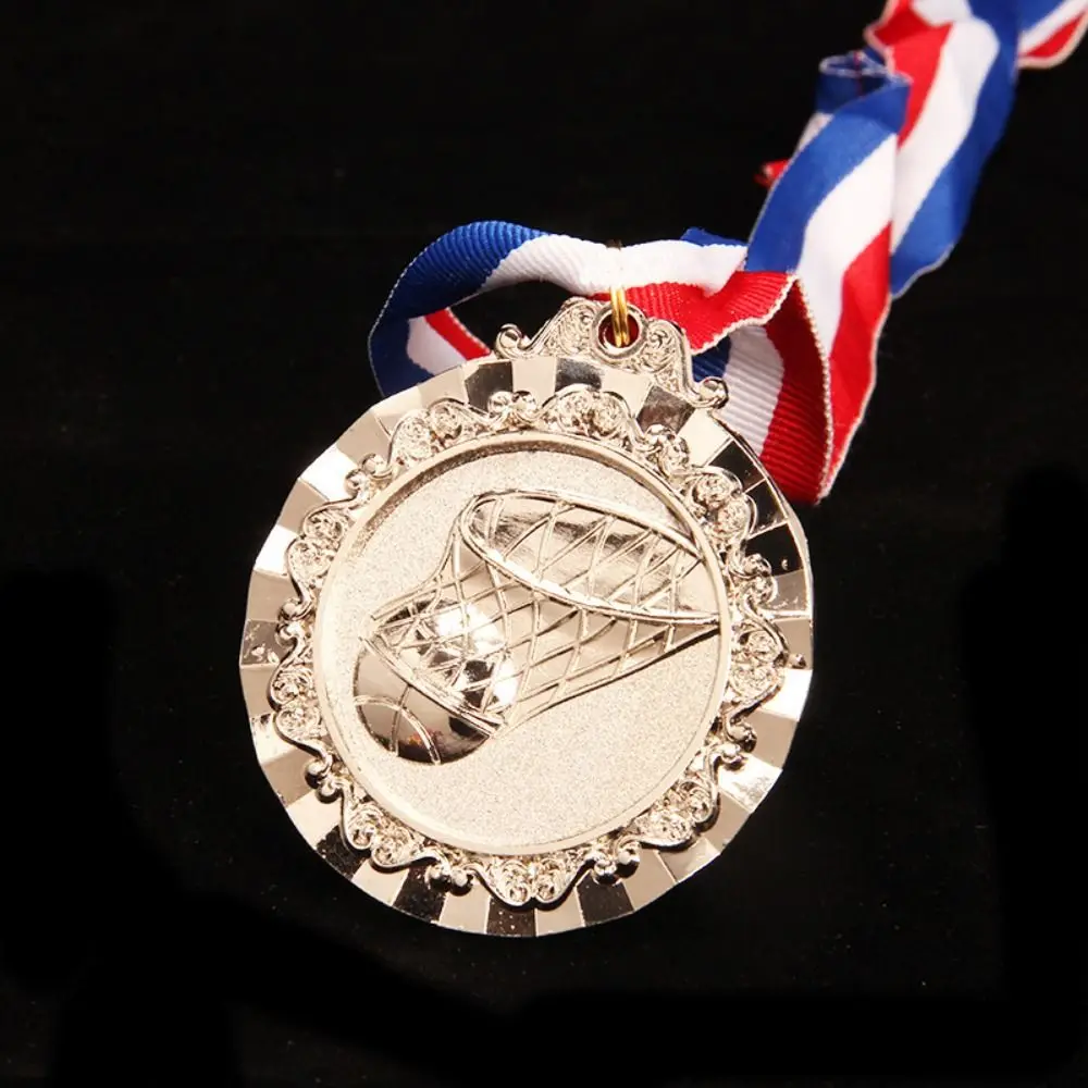 Zinc Alloy Basketball Match Medal Neck Ribbon 6.5cm Diameter Winner Round Medal Metal Finish Durable Sports Medal