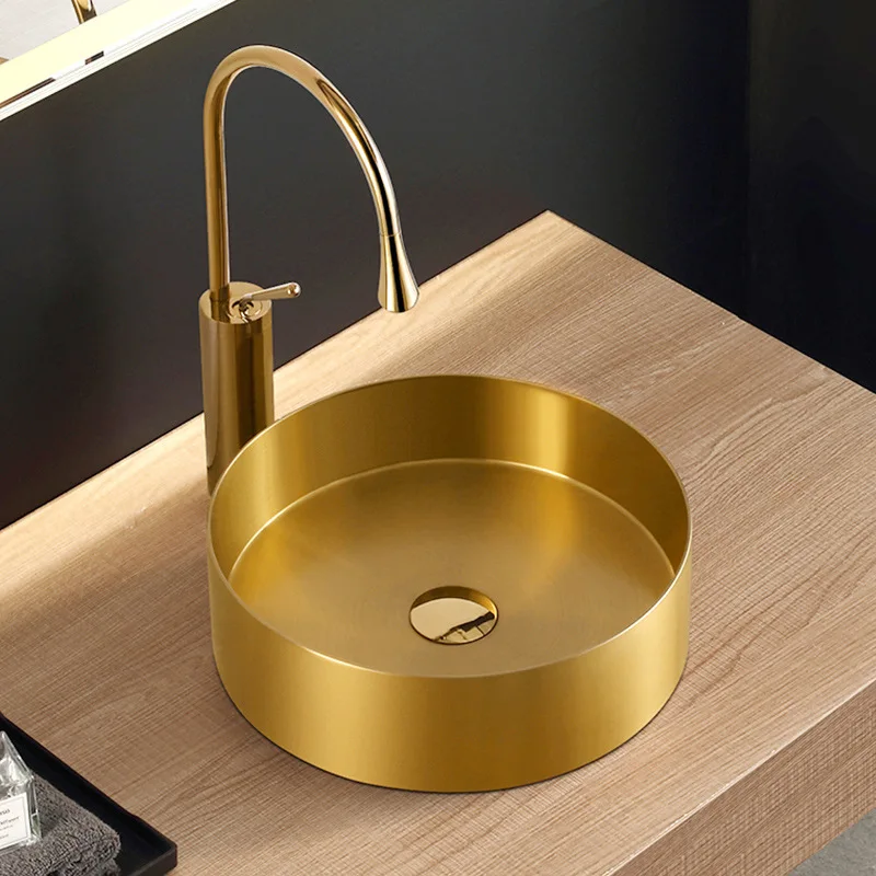 

Golden round 304 stainless steel table basin thin edge light luxury wash basin single basin bar bathroom directly from the manuf
