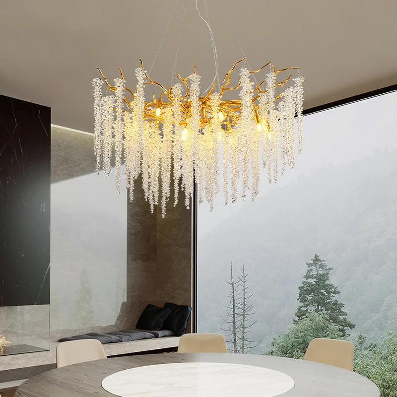 Minimalist LED Crystal Tassel Ceiling Chandeliers Hotel Hall Villa Decor Hanging Lighting Fixture Restaurant Luxury Pendant Lamp