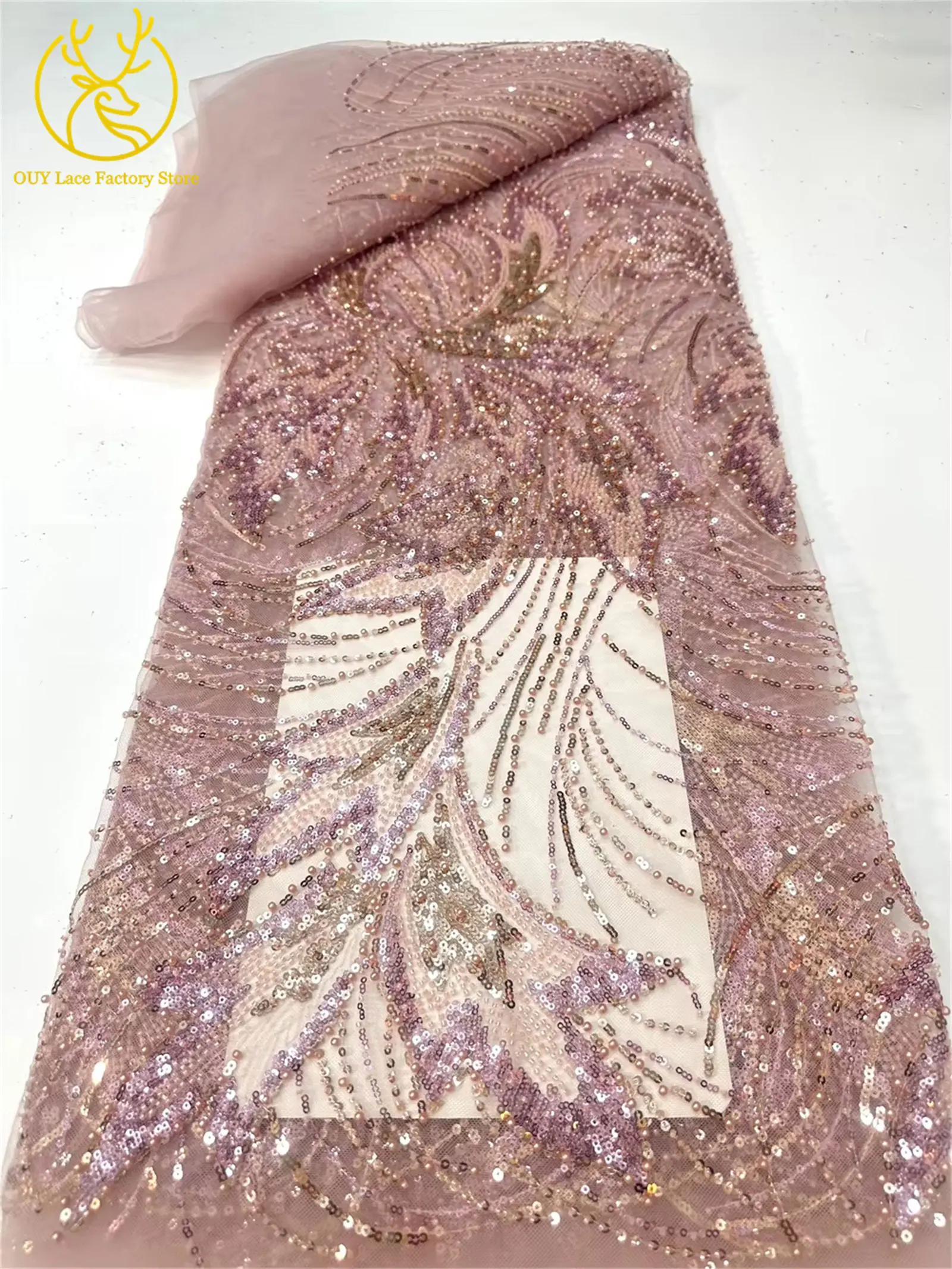 5 Yards luxuriöser afrikanischer Spitzenstoff 2026, hochwertiger französischer Pailletten-Spitzenstoff für nigerianisches Nähen von Brautkleidern – Detail 25