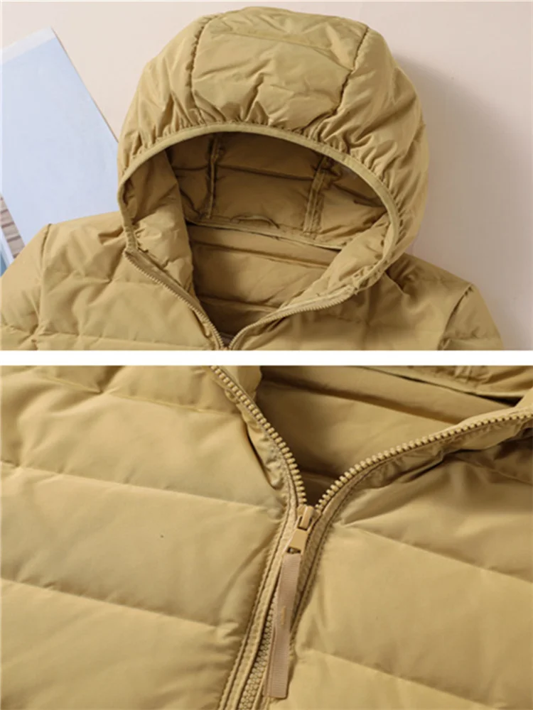 2024 Autumn Winter Slim Hooded Down Jacket Women Ultra Light Thin White Duck Down Coat Ladies Warm Short Bigsize Puffer Parkas