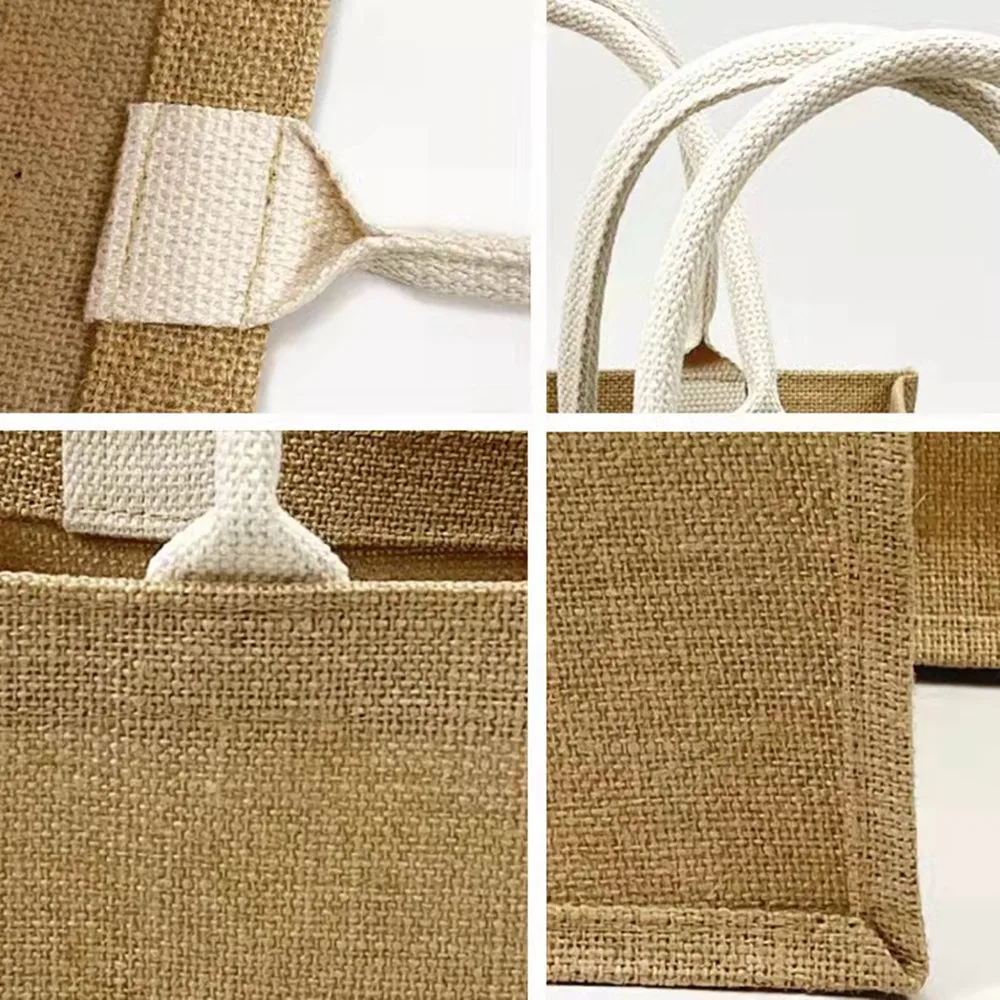 White Tote Bag With Button Eco Reusable  DIY Blank Shopping Bags Reusable Grocery Bags Large Capacity Jute Burlap Handbag