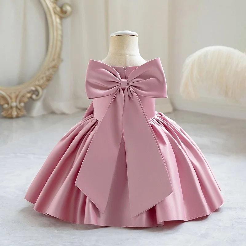 2024 New Girl\'s big bow princess dress 0-5-year-old baby fashion satin dress Carnival birthday party host performance dress