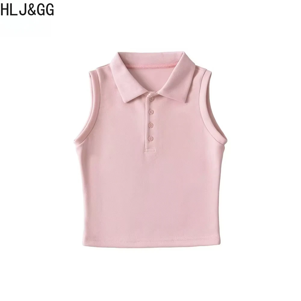 HLJ&GG Fashion Cute Candy Color Knitting Two Piece Sets Women Polo Collar Sleeveless Tank Top + Mini Pleated Skirts Outfits 2025