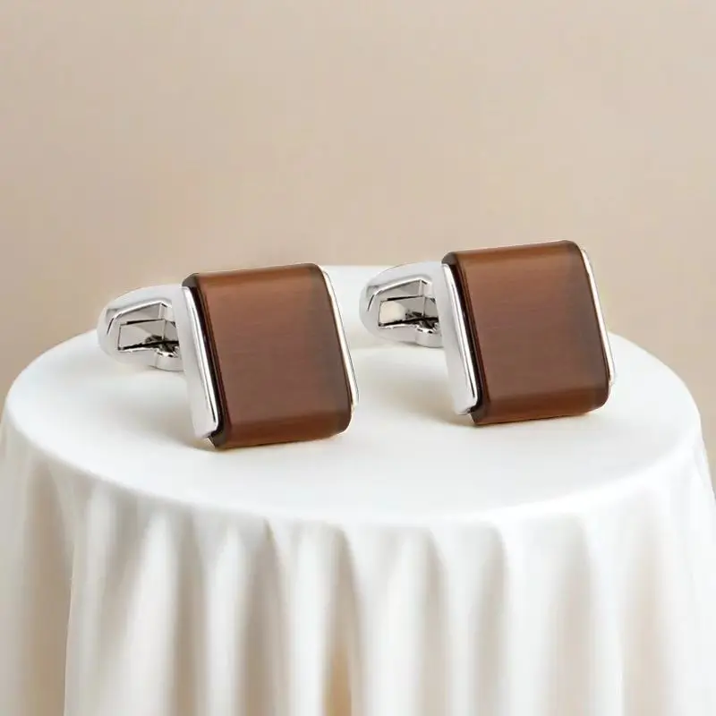 mens square agate cufflinks environmentally friendly cufflinks brown cufflinks business meeting french cufflinks button
