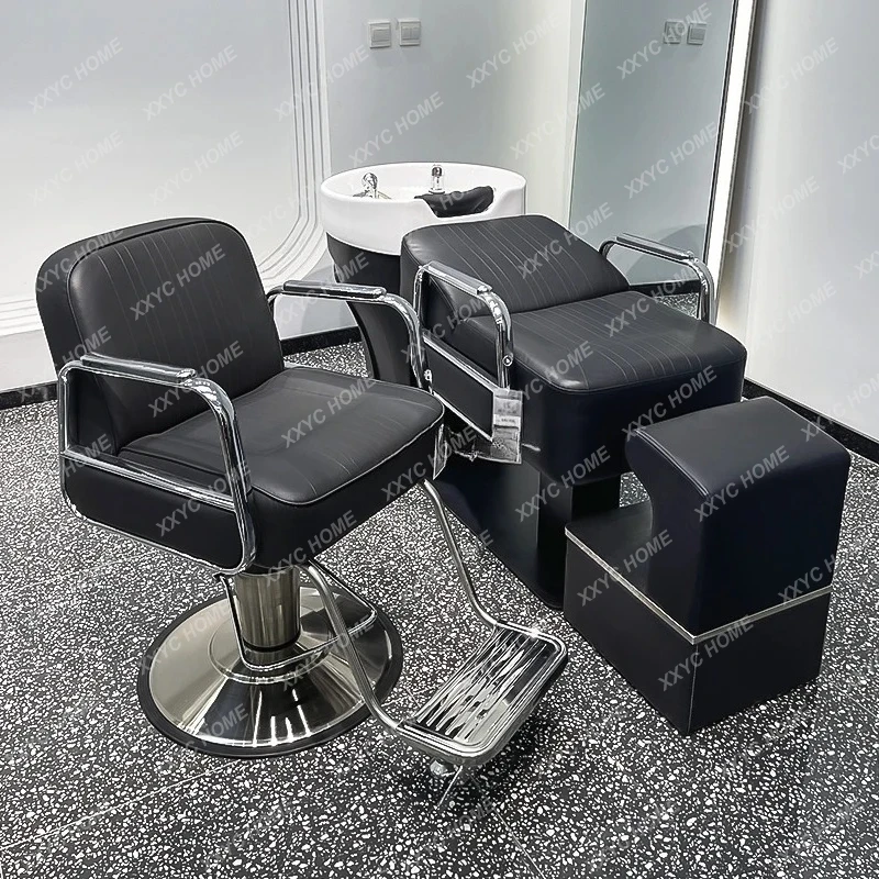 Barber shop shampoo bed ceramic deep basin high-grade semi-reclining hair salon special flush bed