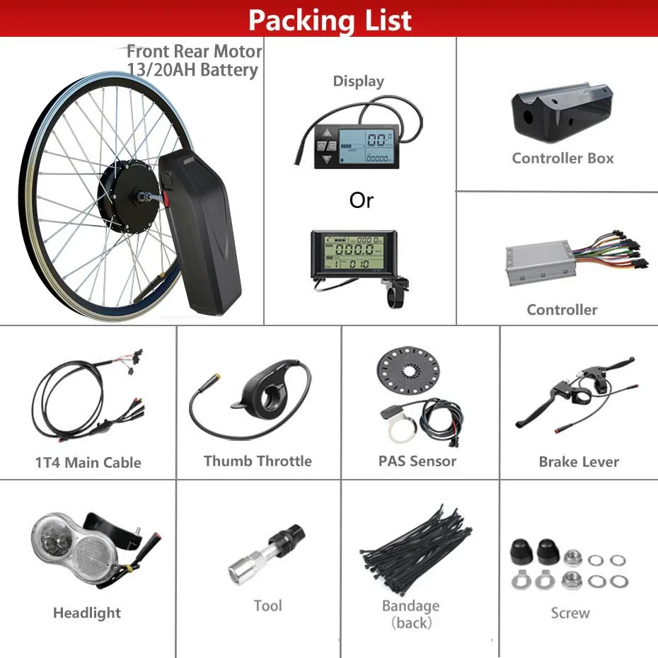 48V 250W/350W/500W Electric Bike Conversion Kit Front/Rear Brushless Gear Motor Wheel Kit Velo Electrique 861/S900LCD Display