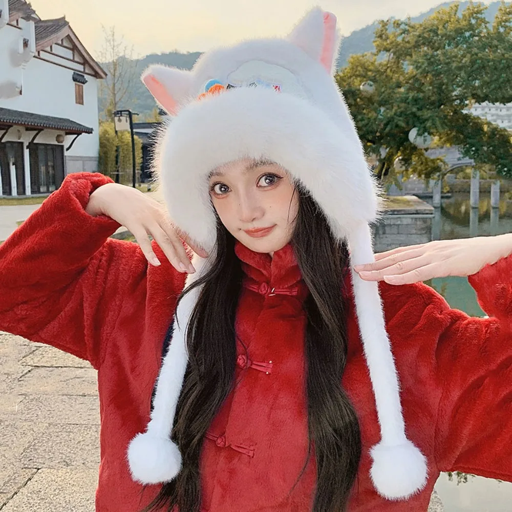 

Ear Muffs Lion Dance Beanies Hat Lace Up Thickened Winter Plush Warm Hat Cute Chinese style Scarf Gloves Hat Female/Girls