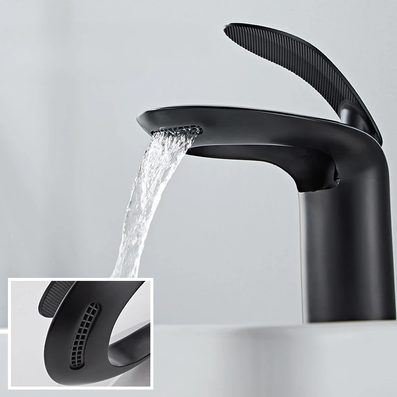 Waterfall Bathroom Faucet Solid Brass Hot and Cold Mixer Faucets Deck Mounted Single Hole Single Handle Personalized Sink Tap